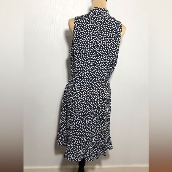 BETSEY JOHNSON Dress Womens 12 Blue White Sleeveless Polka Dot Ruffled Mock Neck - Picture 8 of 14